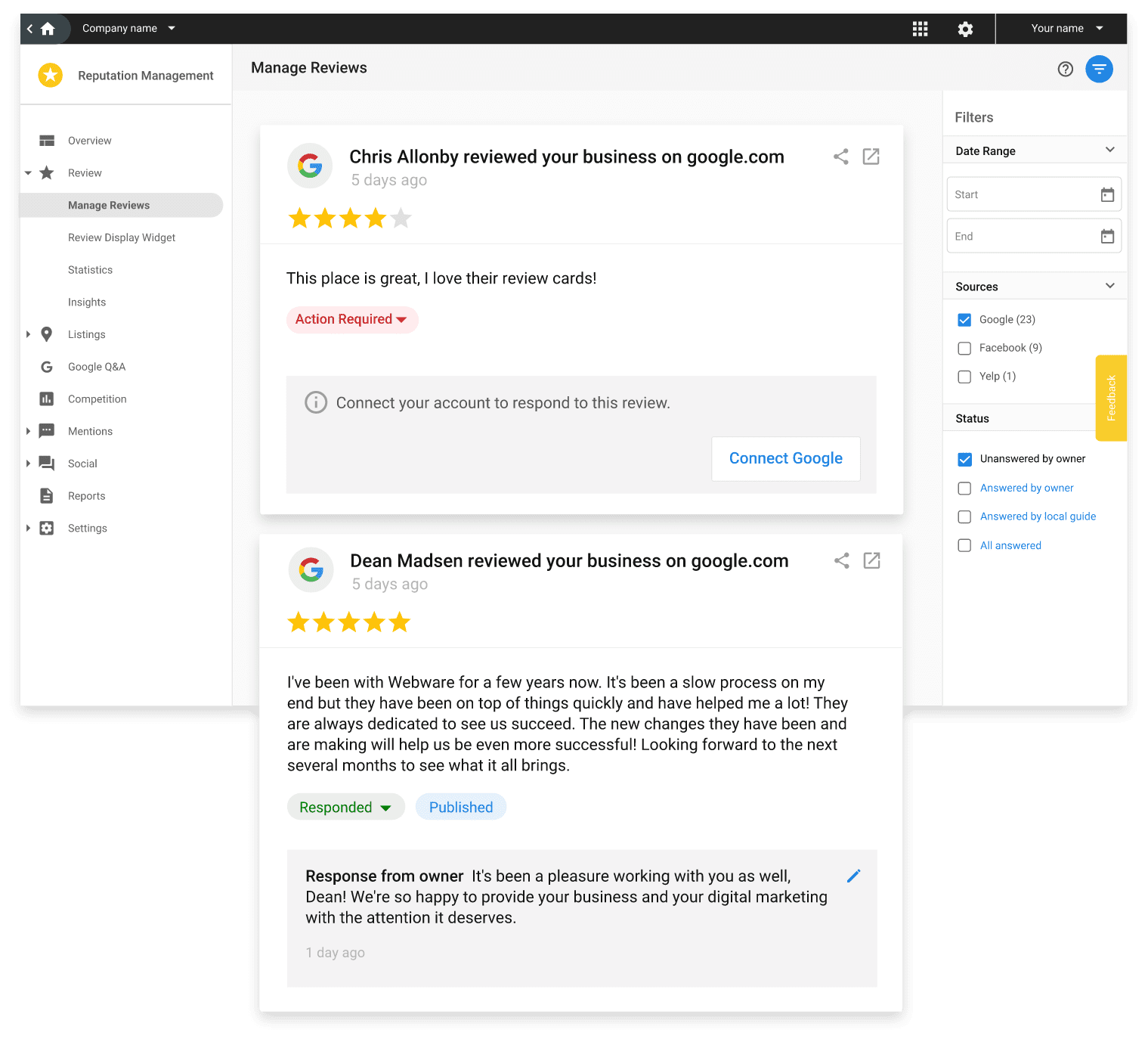 reputation management service with review management