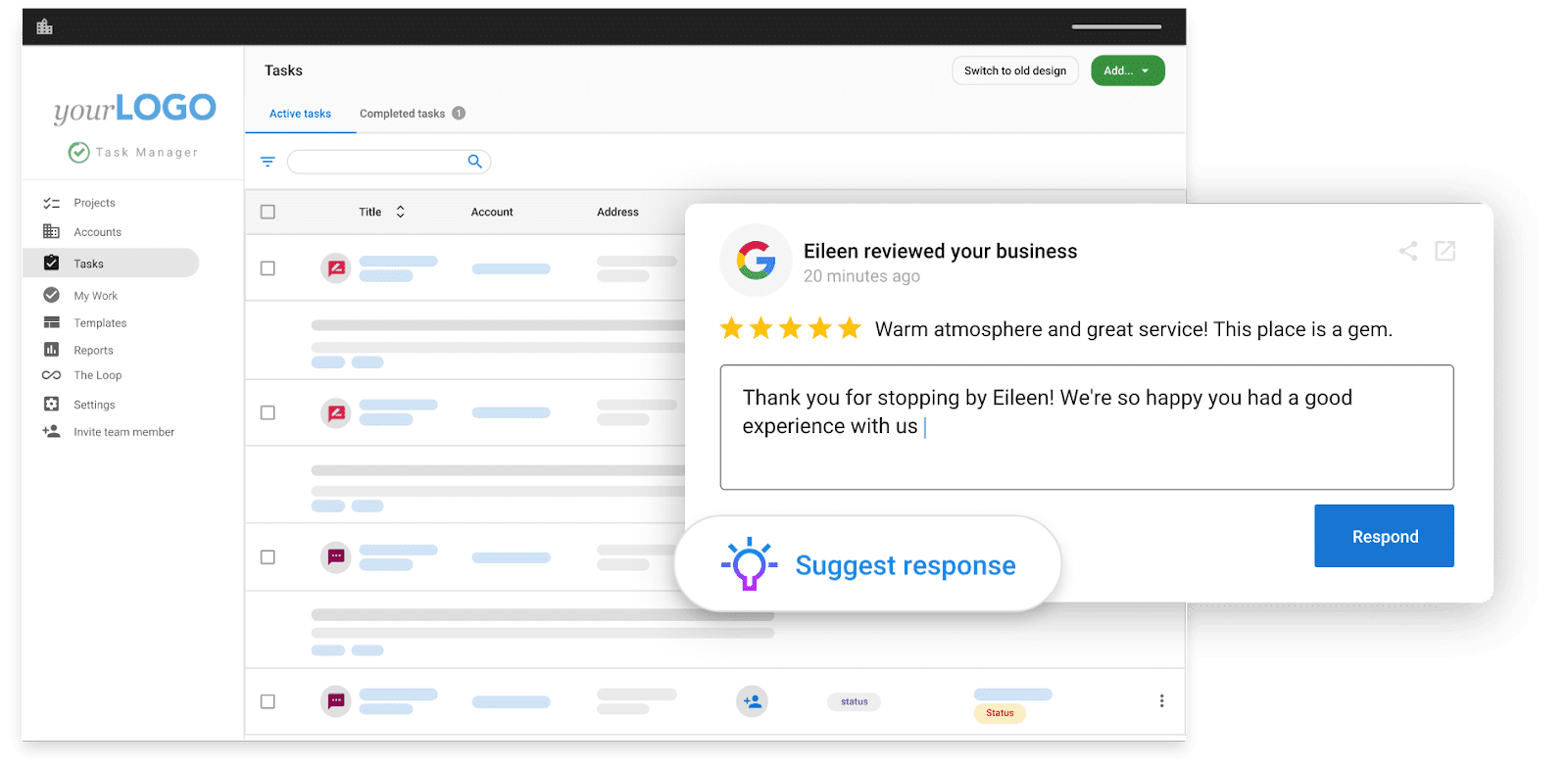 Reputation management includes AI assist for review responses.